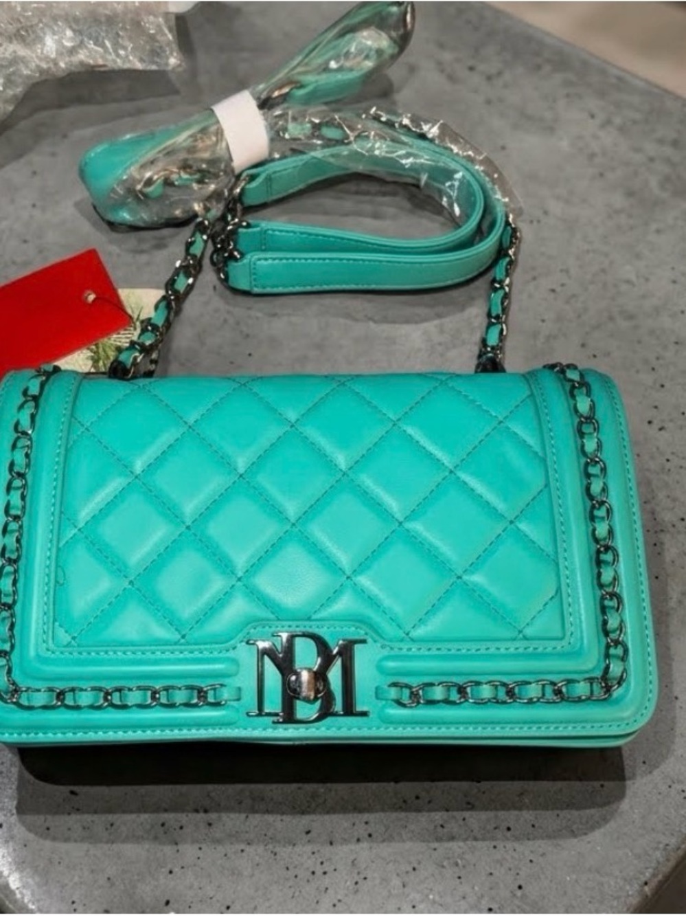 Badgley Mischka Quilted Teal Chain Shoulder Bag *new w/tags - Picture 3 of 8